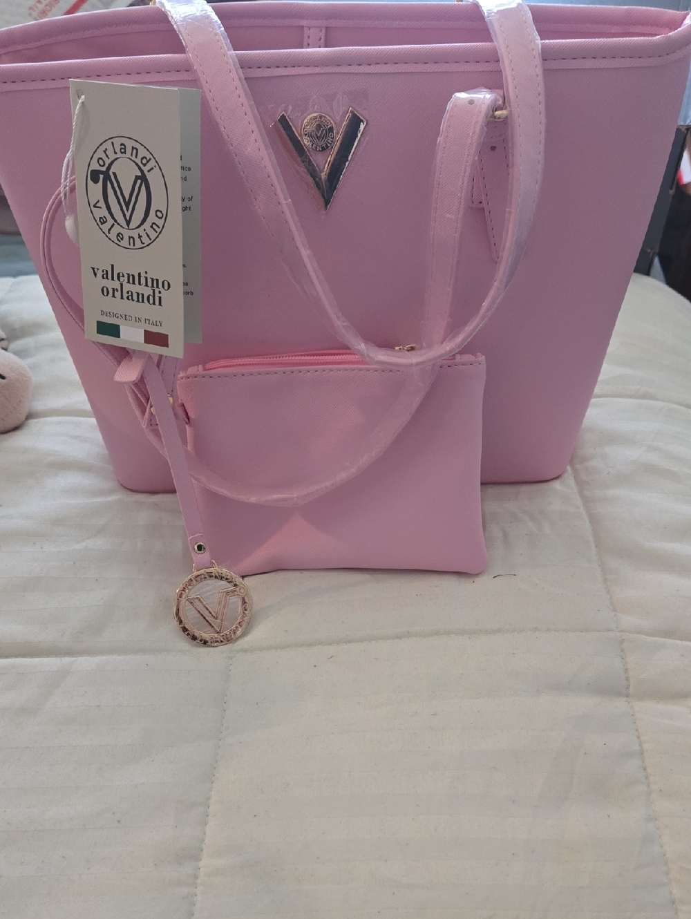 Valentino Orlandi Light Pink Tote with Matching Pouch NWT